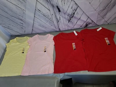 NoBo Lot of 4  JR's SZ Large 11-13 Short Sleeve T Shirts 2 Red 1Pink 1Yellow New - Image 1 of 4