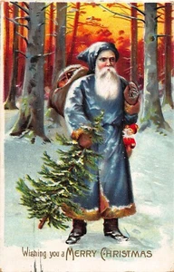J1a02: BLUE COAT SANTA, NICE CHROMO-LITHO POSTCARD CIRCA 1908 - Bild 1 von 2