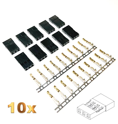 ✅ 10 Stück Female Servo Stecker JR Graupner kompatibel Vergoldet Crimp Pins 3Pin - Bild 1 von 4