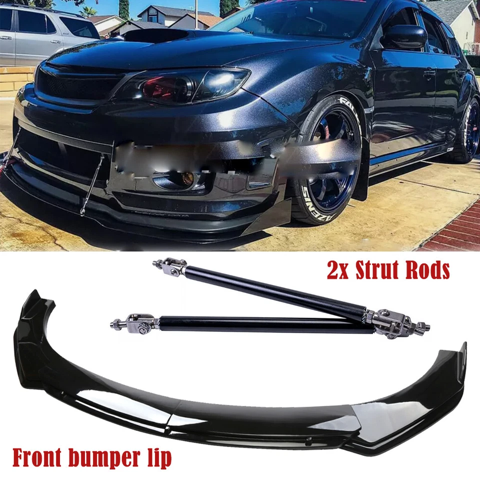 For Subaru WRX STI Car Front Bumper Lip Glossy Body Spoiler Splitter Strut Rods - Imagem 1 de 4