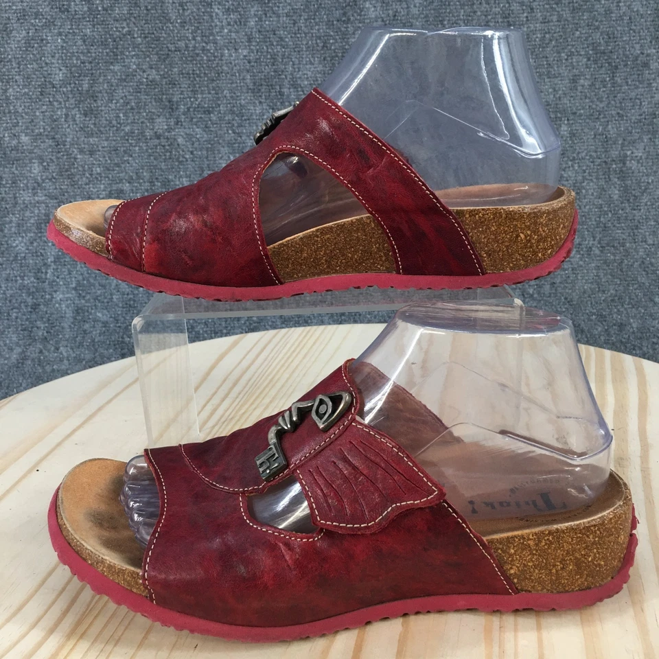 Подумайте! Сандалии женские 39 Mizzi лицо слайд темно-бордовый поскользнуться на повседневный комфорт на танкетке - Изображение 1 из 4