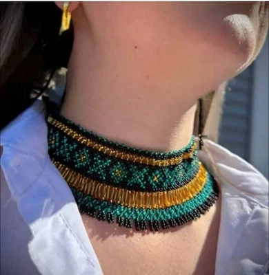 Colar feito à mão feminino estilo americano nativo boho semente miçangas lindo colar - Imagem 1 de 4