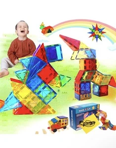 Magna Tiles Clear Colors Magnetic Building Toy Magnet Blocks Kids 3D Set 100 Pcs - Picture 1 of 8