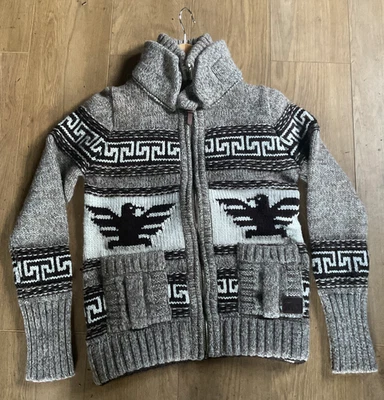Superdry Men’s Cardigan Medium Chunky Knit Aztec Nordic Cowichan Sweater Eagle - Image 1 of 4