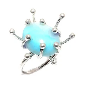 Caribbean Larimar Gemstone 925 Sterling Silver Ring Size 9 B833 - Picture 1 of 5