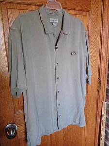 Cutter & Buck Mens Tan Silk Button Shirt XL Relaxed Beach S/slv Green Bay Logo - Picture 1 of 5