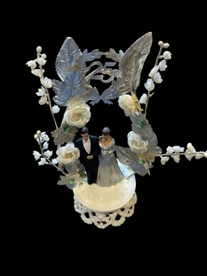 Topper de pastel de boda vintage de mediados de siglo de los años 60 de plástico 7" costa novedad difícil de encontrar Foto 1 de 4