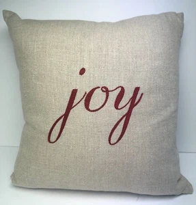 Pottery Barn Embroidered Linen *JOY* Feather Throw Pillow 12x12 - Picture 1 of 6