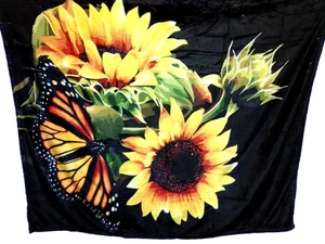 Jeckeno Sonnenblume mit Schmetterling leichte Wohndecke 50x60 - Bild 1 von 4