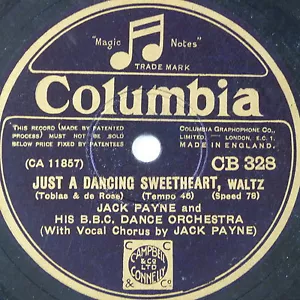 78 record in frame JUST A DANCING SWEETHEART / WHISTLING IN THE DARK jack payne - Imagen 1 de 3
