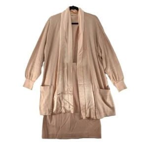 Escada by Margaretha Ley Anzug Gr. 40 Pfirsich Strickjacke Rock Hose Set Vintage 80er Wolle - Bild 1 von 21