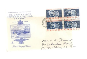 CANADA 1959 FDC ST. LAWRENCE SEAWAY BLOCK ADDRESSED SCOTT 387 - Picture 1 of 2