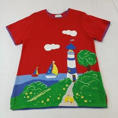 Vintage Quacker Factory Sweater Large Lighthouse Sailing Sailboat Art to Wear - Image 1 of 4