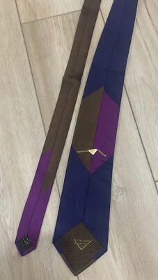 VITALIANO PANCALDI Eclectic Men's Tie Blue Brown Purple Italy Satin Silk - Image 1 of 4