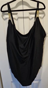 XL Aqua Couture One Piece Swimsuit Plus Size Womens Black Gold Chain Straps - Picture 1 of 5