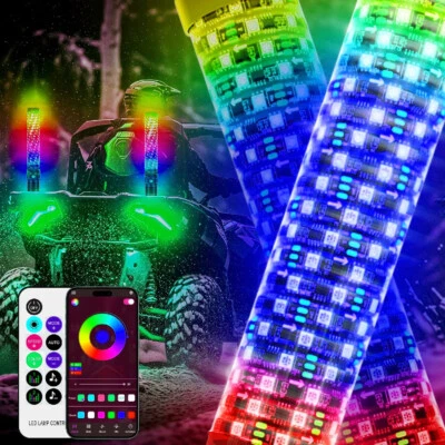 2X 2FT Espiral LED Látigo Graso Luces Antena RGB Persecución Para Can-am X3 RZR UTV ATV Foto 1 de 4