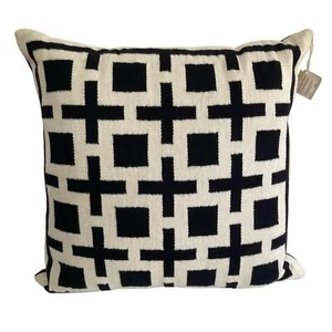 Jonathan Adler large pillow NWT Southwestern blanket pattern 24" black off white - Picture 1 of 13