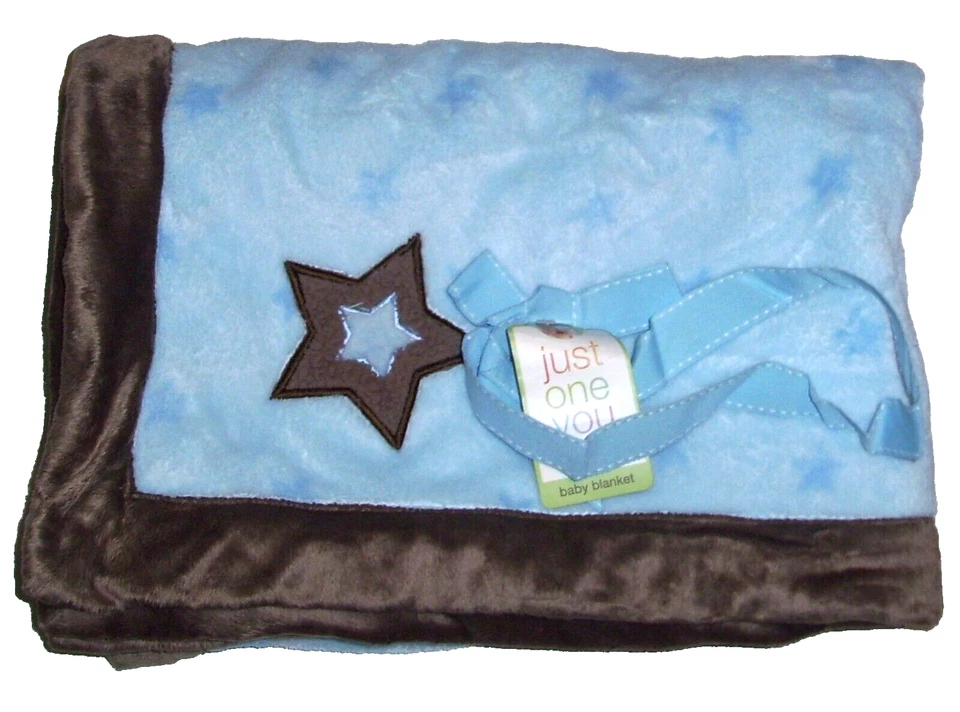 NUEVO Carters Just One You Azul Marrón Borde Estrella Aplique Manta Bebé Suave 30x40" Foto 1 de 1