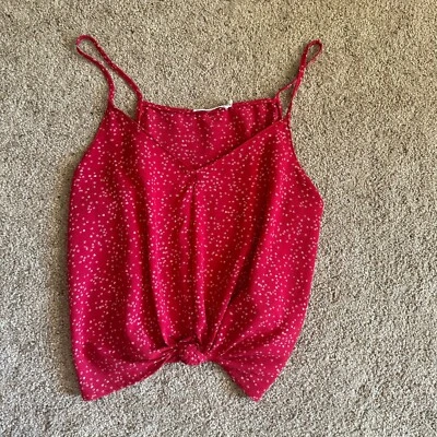 Lush Red Floral Knot Front Cami Spaghetti Strap Top | Size M - Image 1 of 3