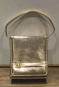 Vintage Gold Lahm Leder Handtasche Abendtasche Herr Bonhomme Satin Gefüttert Handtasche - Bild 1 von 22