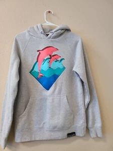 Pink Dolphin Men's Graphic Logo Waves Gray Pullover Hoodie Sweatshirt Size SMALL - Picture 1 of 6