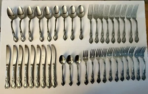 Vintage 41 Pieces Rogers Stainless Steel Flatware Korea Precious Rose Pattern - Picture 1 of 7