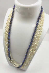 Gift Wrapped 4 Cream & Blue Stone Beaded Necklace by Schon Dass Du Da Bist - Picture 1 of 10