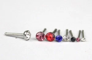 18 20 22g Nose Bone Stud Straight Stem 1.5 2.5 3.5mm Crystal Gem Bar Screw Ring - Picture 1 of 1