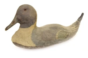 Antique Canvas Duck Decoy Glass Eye Gray Tan Green  - Picture 1 of 4