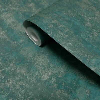 Rustic distressed paint green brass metallic Textured faux Concrete Wallpaper 3D - Image 1 of 4