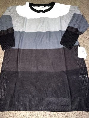 NWT White  Black Gray Stripe LuLaRoe LAUREN SWEATER Dress 2XL 22/24 20 XXL 🦄 - Image 1 of 4