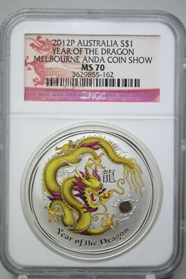 2012 Australia $1 Year of the Dragon Colorized 1oz Silver Coin NGC MS 70 #5162 - Image 1 of 4