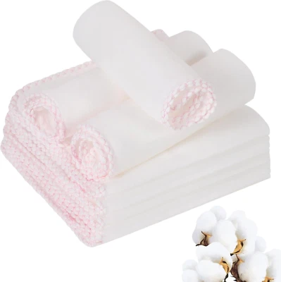 LANJUE 10 Pcs Muslin Face Cloths for Baby,12 X 12 Inch Cotton Muslin Pink Edge