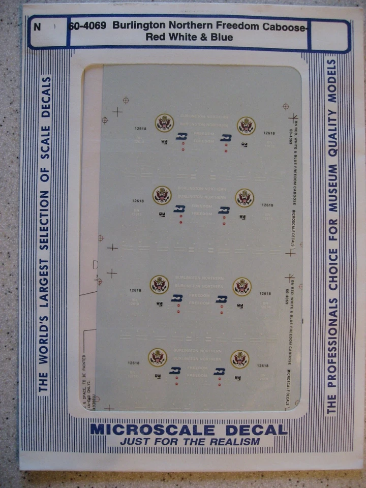 Microscale Decal N 60-4069 Burlington Northern Freedom Caboose -Red White & Blue - Image 1 of 1