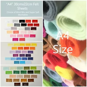 Wool Mix and Like Soft Feel Washable Felt | 70+ Colours | 30cmx22cm "A4" Size - Picture 1 of 92