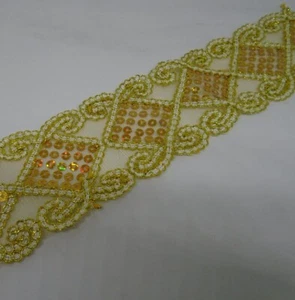 10 Yards Gold Sequined Lace Trim 2.5" Wide Ribbon Vintage Style Craft Sewing New - Picture 1 of 3
