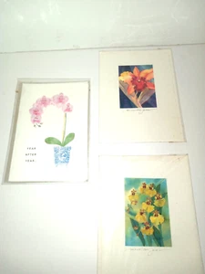 "Orchids"2 blank/1 birthday notecards new set of 3 - Picture 1 of 3