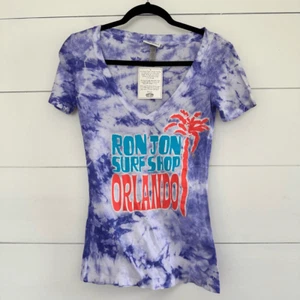 Ron Jon Surf Shop Women’s Purple Tie Dye Small Vneck Tee Orlando florida NWT - Picture 1 of 5