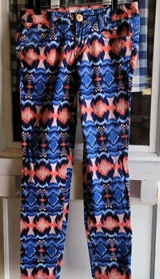 Jolt Women/Juniors Multicolor Geometric Print Skinny Stretch Denim Jeans Size 5 - Image 1 of 2