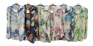 Italian Lagenlook Floral Print Shirt Button through Collared Blouse Summer. - Picture 1 of 8