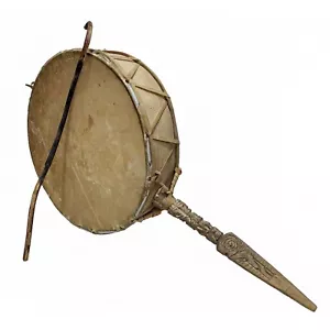 GROSSE tibetische nepalesische Dhyangro Hand Leder Trommel buddhistische Volksmusik Schamane Tasche - Bild 1 von 7