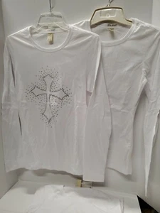 Paket mit 6 gemischten Vital Heart Langarmshirts weiß, 3 mit Verzierungen, 3 uni  - Bild 1 von 5