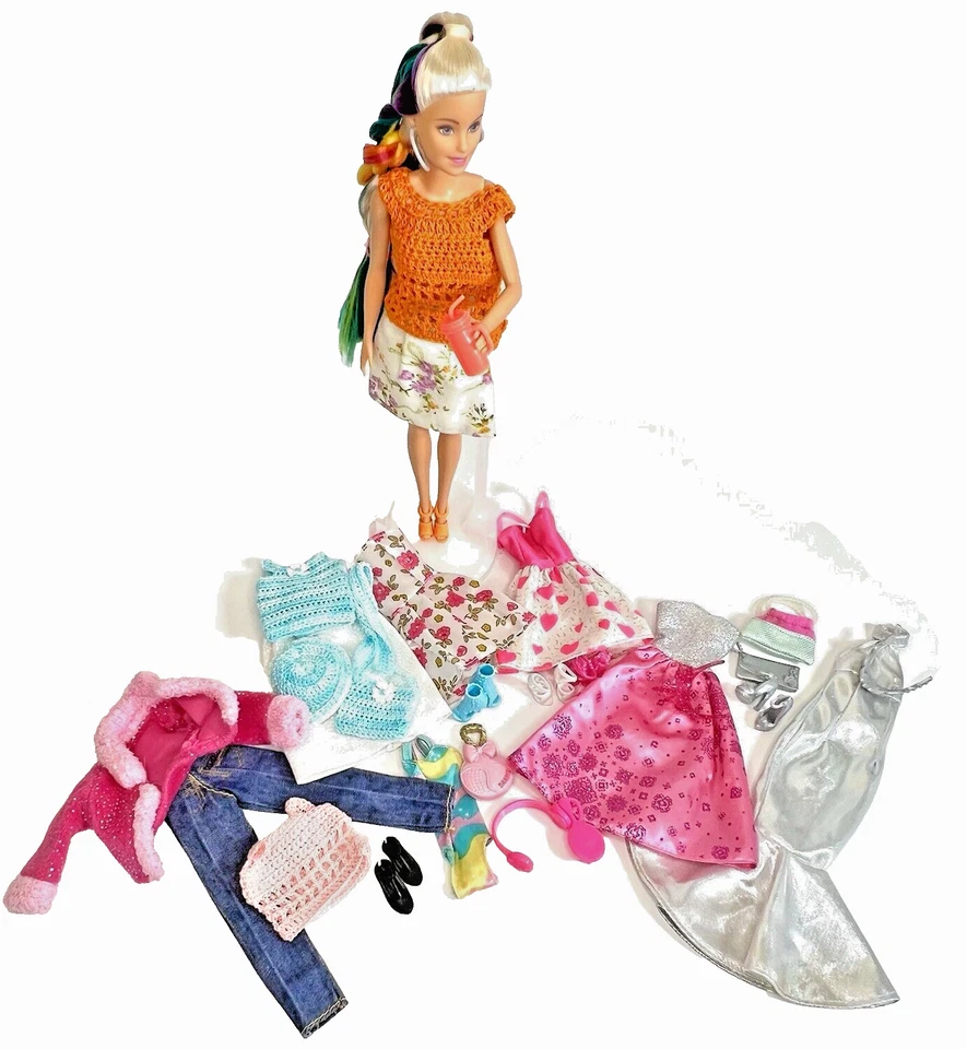 Lot 25 Pieces Barbie Doll Clothes Shoes Accessories 2015 Body Some Handmade - Image 1 of 4