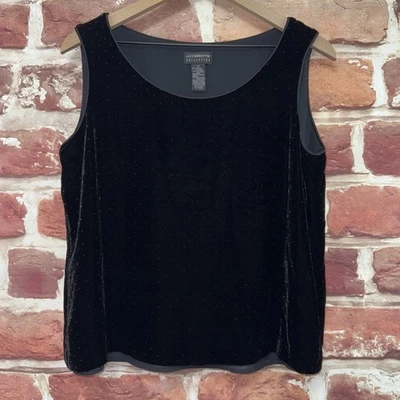 VTG Liz Claiborne Top Womens 12 Black Polka Dot Silk Blend Velvet Camisole Tank - Image 1 of 4
