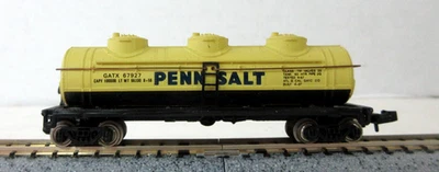 Bachmann N Scale PENNSALT #67927 40’ 3-Dome Tanker.  - Image 1 of 4