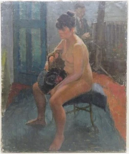 Frank Johnson (1917-1998) ORIGINAL MID CENTURY female nude portrait OIL PAINTING - Picture 1 of 7