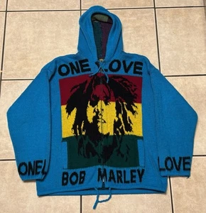 Vtg 90s Bob Marley One Love Tejidos Ruminahui Knit Cardigan Sweater L/XL Rasta - Picture 1 of 9