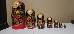 Juego de muñecas rusas vintage de anidación 7 piezas de madera de matrioska pintada a mano coleccionable - Imagen 1 de 8