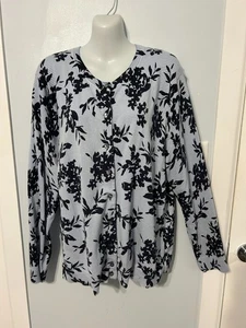 Women's Karen Scott Blue Grey Floral BF Cardigan Sweater with Long Sle  Size XXL - Picture 1 of 3