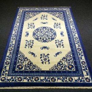 Orient Teppich China 194 x 136 cm Peking Beige Blau Handgeknüpft Chinese Carpet - Bild 1 von 11